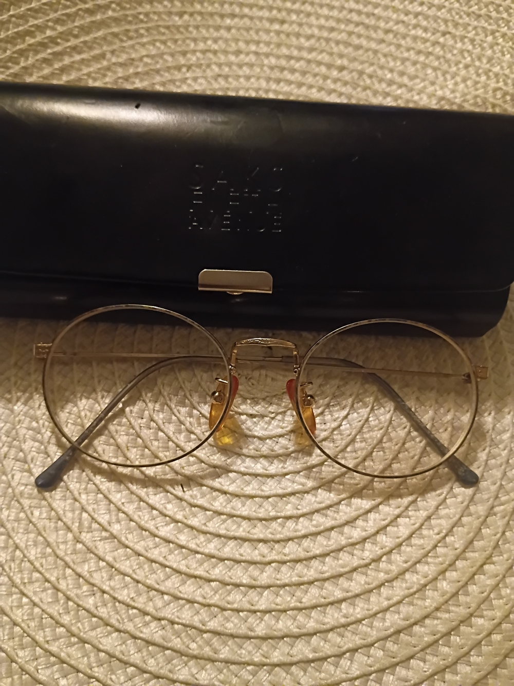 Round Gold Metal Eyeglasses with Black Case -Saks Fifth Ave